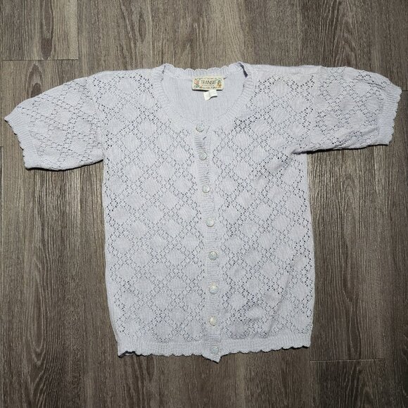 Vintage 70s pastel blue crochet short-sleeved button-up cardigan ✦ coastal grand - Picture 6 of 10